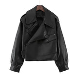 Lkblock barn jacket outfits Women's Loose Short Lapel PU Leather Jacket 2024 Autumn New Korean Style Motorcycle Leather Jacket