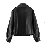 barn jacket outfits Women's Loose Short Lapel PU Leather Jacket 2024 Autumn New Korean Style Motorcycle Leather Jacket