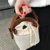 Lkblock Canvas Bucket Bag for Women's Crossbody Bags Beach Handbag small Korean style female Shoulder Messenger Bag 2024 new Totes