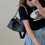 Lkblock Fashion Women Messenger Bag PU Leather Elegant Chain Money Purse Shoulder Crossbody bags Pouch Solid Color ladies Handbags black