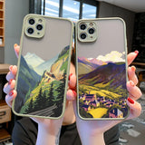 Lkblock Aesthetic Art Painted Mountain Scenery Phone Case for iphone 16 X XR XS MAX 7 8 Plus SE2 11 12 13 14 15 Pro Max Shell back Cover