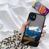 Lkblock Aesthetic Art Painted Mountain Scenery Phone Case for iphone 16 X XR XS MAX 7 8 Plus SE2 11 12 13 14 15 Pro Max Shell back Cover