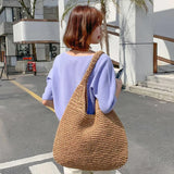 Lkblock Summer Straw Bag For Women Woven Handmade Handbag Large Capacity Lady Tote Vacation Beach Bag Rattan Shoulder Bag