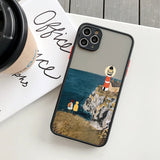 Lkblock Cartoon Scenery Girl Phone Case For iphone 7 8 Plus 16 15 14 13 11 12 Pro Max for iPhone X XR XS MAX Hard Shockproof Cover Funda