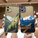 Lkblock Aesthetic Art Painted Mountain Scenery Phone Case for iphone 16 X XR XS MAX 7 8 Plus SE2 11 12 13 14 15 Pro Max Shell back Cover