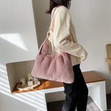 Lkblock Fluffy Bag For Women Big Shopper Shoulder Cute Crossbody Shopping Faux Fur Fashion Designer Luxury Sling Saddle Korean Bags