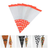 Lkblock 50pcs/Lot DIY Candy Bag Wedding Favors Halloween Christmas Party Decor Sweet Cellophane Print Cone Storage with Organza Pouches