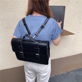 Lkblock Korean Preppy Style Student School Bag Pu Leather Female Messenger Bags Vintage Multifunctional Women Shoulder Bag Ladies Totes