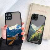 Lkblock Aesthetic Art Painted Mountain Scenery Phone Case for iphone 16 X XR XS MAX 7 8 Plus SE2 11 12 13 14 15 Pro Max Shell back Cover