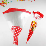 Lkblock 50pcs/Lot DIY Candy Bag Wedding Favors Halloween Christmas Party Decor Sweet Cellophane Print Cone Storage with Organza Pouches