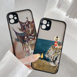 Lkblock Cartoon Scenery Girl Phone Case For iphone 7 8 Plus 16 15 14 13 11 12 Pro Max for iPhone X XR XS MAX Hard Shockproof Cover Funda