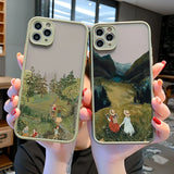 Lkblock Cartoon Scenery Girl Phone Case For iphone 7 8 Plus 16 15 14 13 11 12 Pro Max for iPhone X XR XS MAX Hard Shockproof Cover Funda