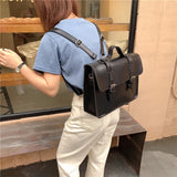 Lkblock Korean Preppy Style Student School Bag Pu Leather Female Messenger Bags Vintage Multifunctional Women Shoulder Bag Ladies Totes