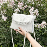 Lkblock - Retro Crossbody Bags for Women Vintage Lace Pearl Chain Ladies Small Square Shoulder Bag Female Clutch Purse Handbags Sac Femme