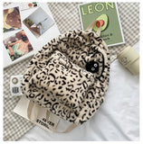 Lkblock Soft Faux Fur women backpack big capacity Winter Leopard print School Bag for Girls Travel female Backpacks Daypack Felt bagpack