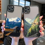 Lkblock Aesthetic Art Painted Mountain Scenery Phone Case for iphone 16 X XR XS MAX 7 8 Plus SE2 11 12 13 14 15 Pro Max Shell back Cover