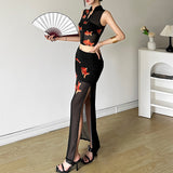 koi fish dress to impress Style 2024 Summer New Women's Sleeveless Slim Vest Printed Mesh Skirt Sheath Dress Suit