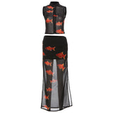 koi fish dress to impress Style 2024 Summer New Women's Sleeveless Slim Vest Printed Mesh Skirt Sheath Dress Suit