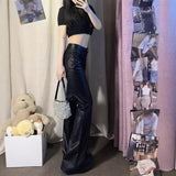 going out outfits Black Micro Flared Leather Pants for Women plus Size Chubby Girl Autumn High Waist PU Leather American Hot Girl Tall Straight Mop Pants