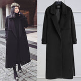 Lkblock going out outfits Black Woolen Coat Women's Mid-Length Korean Style Coat New Autumn and Winter over-the-Knee Hepburn Style Woolen Fashion