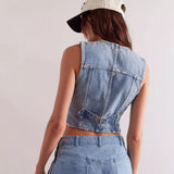 barn jacket outfits Fashion Casual V-neck Denim Top Women's Adjustable Vest Small Vest Temu New