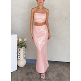 going out outfits Sexy Sling Backless Slim Sequined Long Dress Two-Piece Women's Tube Top Skirt Suit