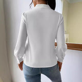 =business casual outfits for women 2024 Spring, Autumn and Winter New Long-Sleeved Shirt V-neck Solid Color Loose Top Autumn Shirt