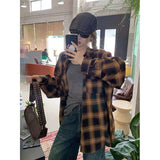 barn jacket outfits Retro Plaid Coat Loose All-Match Shirt Net Red Style Men and Women Couple Hong Kong Style Long Sleeve Shirt Year