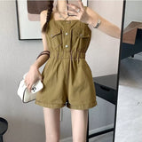 going out outfits 2024 Summer New Workwear Suspender Jeans Women's Small Tight Waist Fashion Wide Leg Curling One-Piece Shorts