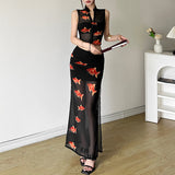 koi fish dress to impress Style 2024 Summer New Women's Sleeveless Slim Vest Printed Mesh Skirt Sheath Dress Suit