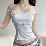 business casual outfits Elegant Lady Striped Small Sling 2024 Fashion New Lace Bow Slimming Outer Wear Hot Girl Vest