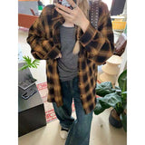 barn jacket outfits Retro Plaid Coat Loose All-Match Shirt Net Red Style Men and Women Couple Hong Kong Style Long Sleeve Shirt Year