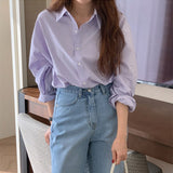 Lkblock business casual outfits Purple French Style Shirt Women's Spring and Autumn 2024 New Casual Korean Style Shirt Niche Slim-Fit Long-Sleeved Top