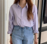 business casual outfits Purple French Style Shirt Women's Spring and Autumn 2024 New Casual Korean Style Shirt Niche Slim-Fit Long-Sleeved Top