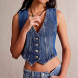 barn jacket outfits Fashion Casual V-neck Denim Top Women's Adjustable Vest Small Vest Temu New