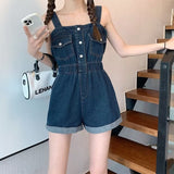 going out outfits 2024 Summer New Workwear Suspender Jeans Women's Small Tight Waist Fashion Wide Leg Curling One-Piece Shorts