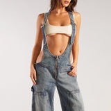 =summer outfits inspo Street Style Low Waist Suspender One-Piece Wide Leg Jeans Summer New Personalized Hot Girl Distressed Straight Trousers