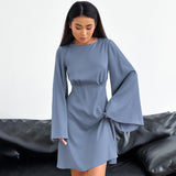 birthday outfit 2024 Fashion Satin Dress Sexy Bell Sleeve Spring and Summer New High Waist Commuter A- line Skirt for Women