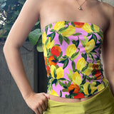 Lkblock summer outfits inspo Ytp011 Women's Clothing Summer Ins New Flower Print Tube Top Backless Sexy Vest Top T-shirt