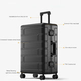 Lkblock All Aluminum Magnesium Alloy Rolling Luggage Case TSA Combination Lock Large Travel Bag with Wheels Business Hand Luggage