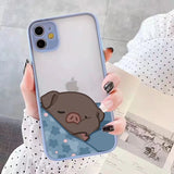 Lkblock Cute Pink Pig Cartoon Phone Case For iPhone 16 14 15 11 13 12 Pro Max Mini For iPhone X XS XR 7 8 Plus SE2 Soft back Covers