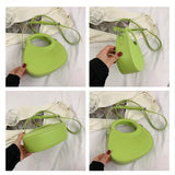 Lkblock Half Moon Small Shoulder Bag For Women 2024 Spring New Green Purple Handbags Pleated Design PU Leather Crossbody Round Hand Bag