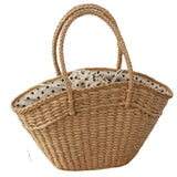 Lkblock New Straw Woven Bag Women's Handbag Beach Bag Dumpling Shaped Drawstring Woven Bag Accompanied by a Gift Basket