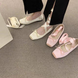 Lkblock Women Flats Bow Marie Janes Shoes 2024 Spring New Lolita Dress Square Toe Shoes Designer Walking Sandals Female Elegant Zapatos