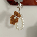 Lkblock Plush Teddy Bear Pearl Bracelets Cell Phone Chain Cute Doll Bag Charms Keychain Pendant Girl Heart Hanging Ornament