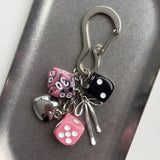 Lkblock Y2K Black Pink Dice Shaped Keychain Funny Resin Key Chains for Women Cuboid Heart Bag Charms Keyring Handbag Casino Party Gifts