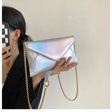 Lkblock New Women's Evening Shoulder Bag Leather Clutch Purse Wedding Party Prom Wedding Envelope Handbag Silver Crossbody with Chain