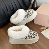 Lkblock Ankle Snow Boots Women Winter 2025 New Fashion Leopard Fur Short Plush Warm Flat Slippers Platform Shoe Indoor Cotton Flip-Flops