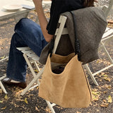 Lkblock Suede Tote Bag Women Retro Handbag Sanding Shoulder Bucket Bag Ladies Purses and Handbags Vintage Tote Bag