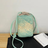 Lkblock Fashion Woven Straw Ladies Crossbody Messenger Bag Summer Bohemia Beach Rattan Shoulder Pack Small Solid Mobile Phone Coin Pursef